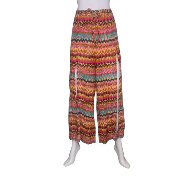 Boden Slit Open Front Wide Leg Multicolor Bohemian Pants Size Large - Picture 1 of 11